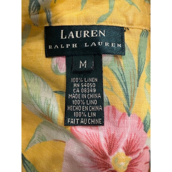 Lauren Ralph Lauren Yellow Floral 100% Linen Sleeveless Shirt Coastal Preppy - Picture 2 of 6